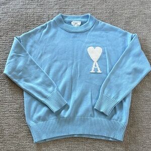 AMI Paris Ami de Cœur crew-neck light blue baby blue sweater
